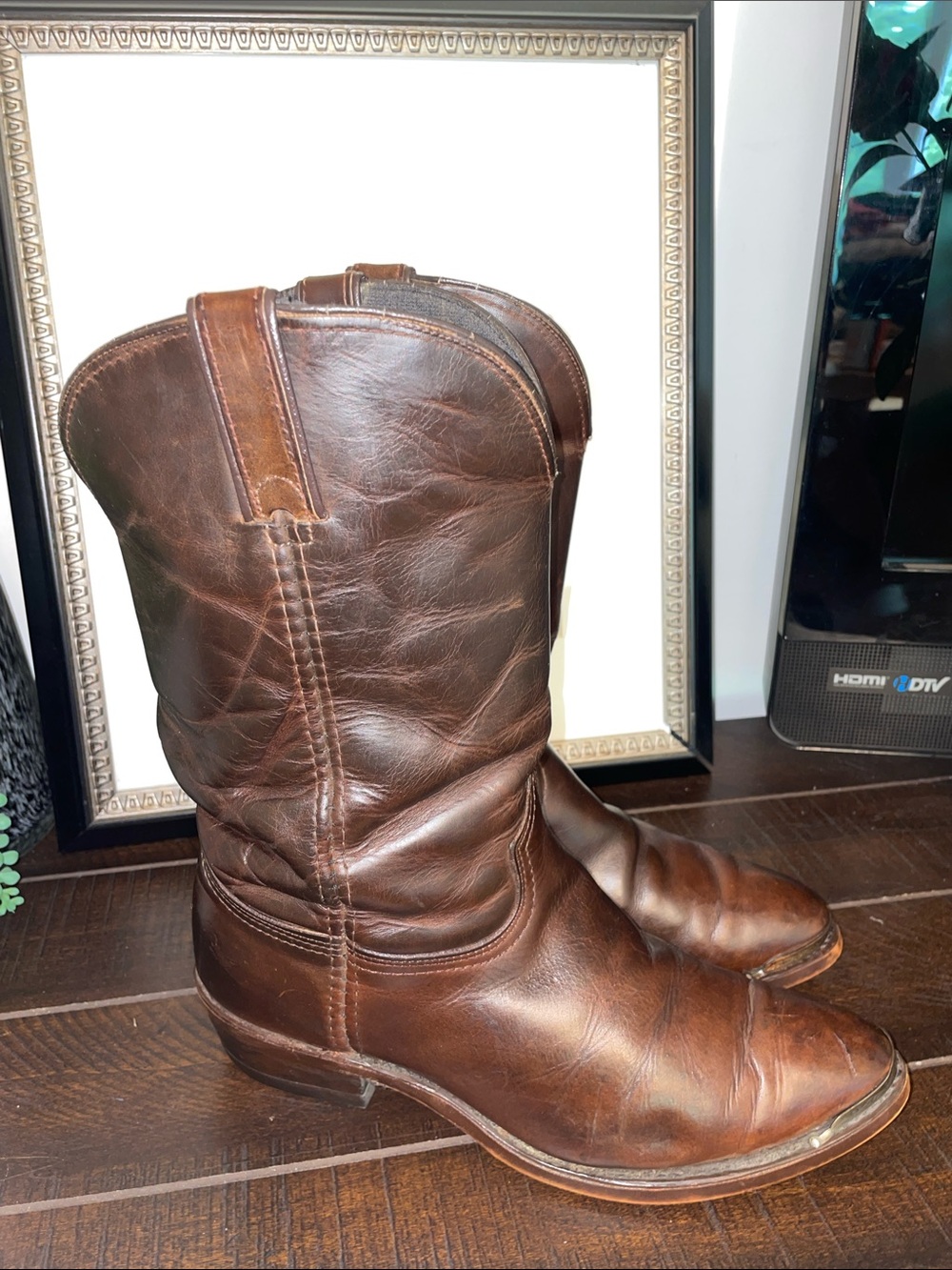Vintage Durango Bay Apache Leather Metal Rands Roper Cowboy Boots Size 8D